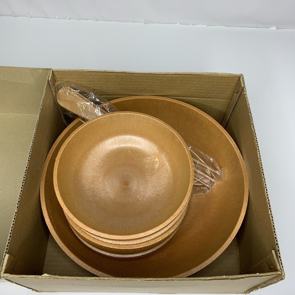Vintage Nevco 7 Pc Wood Lite Salad Set Plastic Serving Bowl Salad Bowls Utensils - Picture 4 of 11